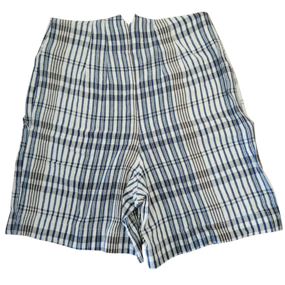 ALIX OF BOHEMIA Petra plaid cotton high waist button fly shorts blue cream Sz S - Picture 2 of 9